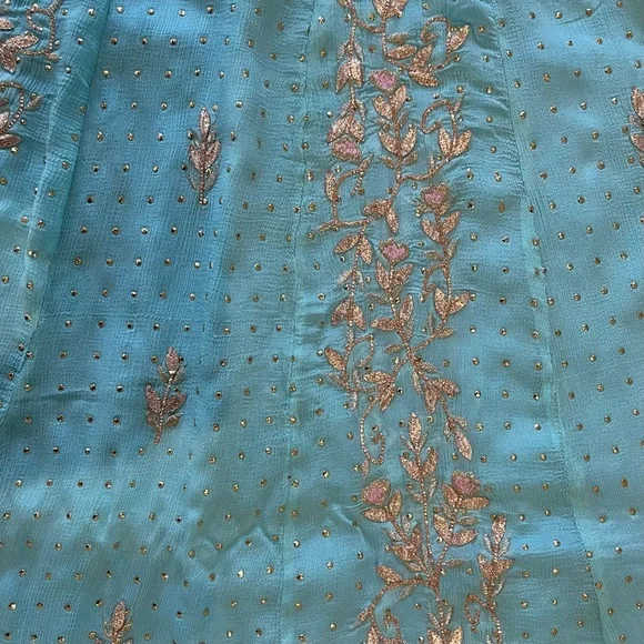 3pc Pink & Blue Indian Anarkali Suit With Salwaar - Picture 4 of 15